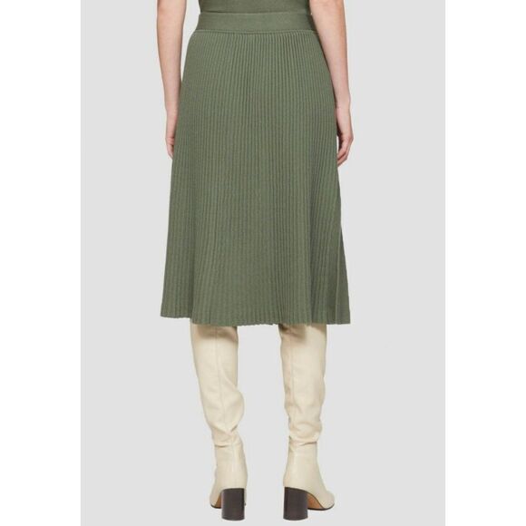 3.1 Phillip Lim Wool Blend Pleated Tie Waist A-Line Skirt in Army Green - Picture 4 of 11